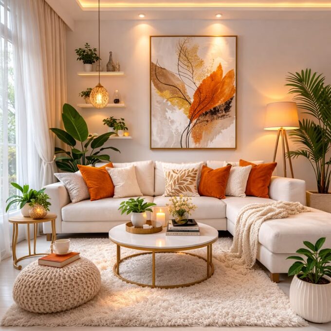Bright small living room with neutral colors.