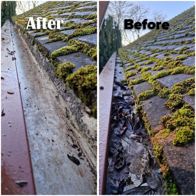 Cleaning gutters during autumn.